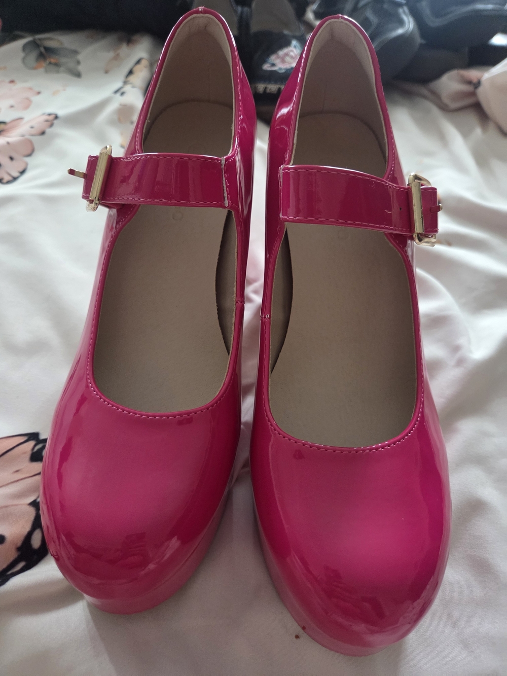 Coutgo Classic Mary Jane Patent Flats in Hot Pink Size 7 1/2 With 4 Inch Heels
